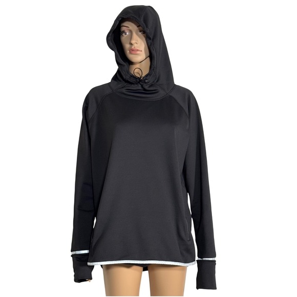 GapFit Tops - GapFit  Black Performance Pullover Hoodie Reflective Trim Thumbholes Size L
